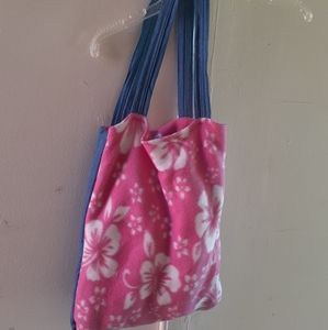 DENIM blue & Pink dog cat travel bag picnic Blanket 2 in 1 pet carry Bag 15x14"